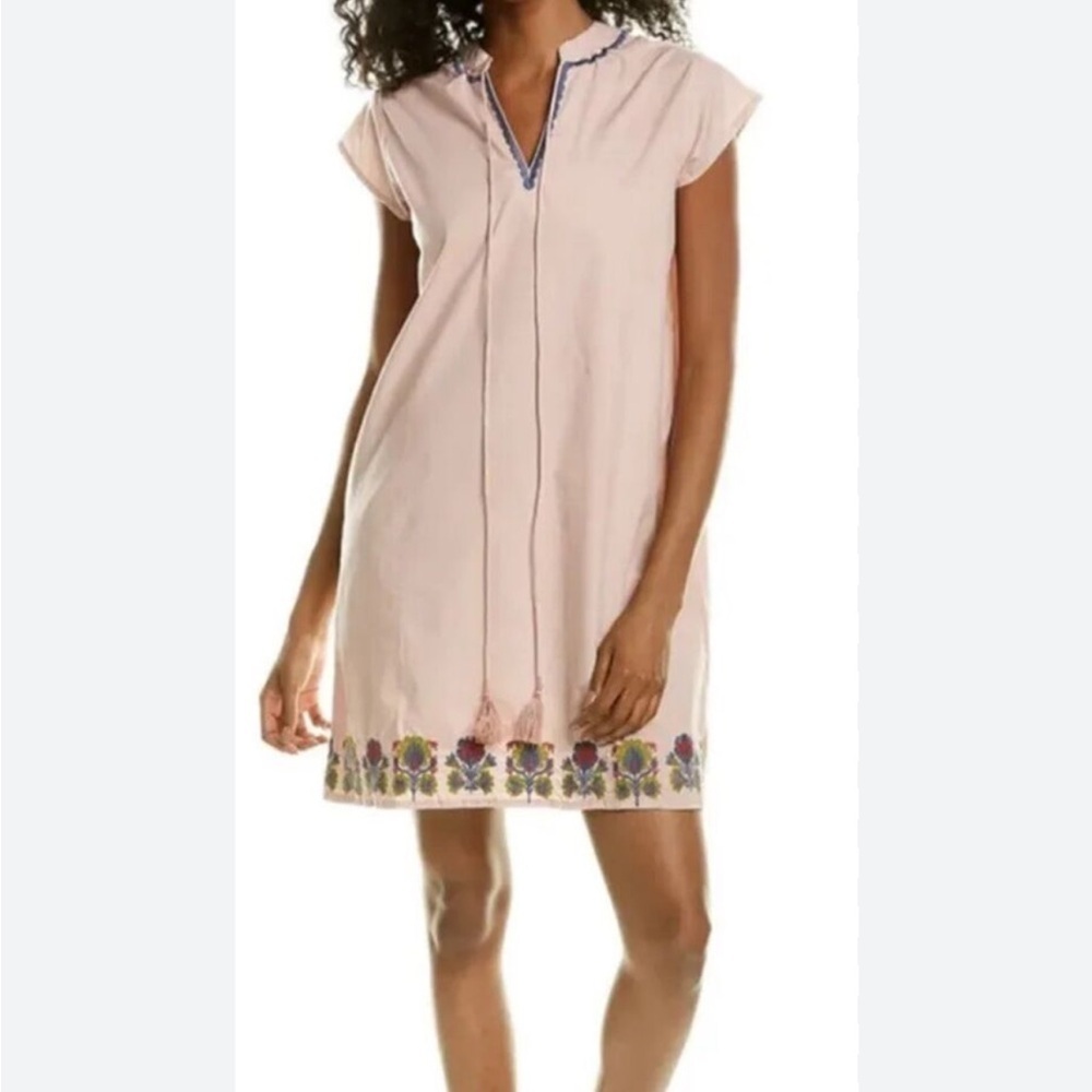 Pomegranate Cambric Orchid Cap Sleeve Dress Pink Shift Embroidered Sz L NEW